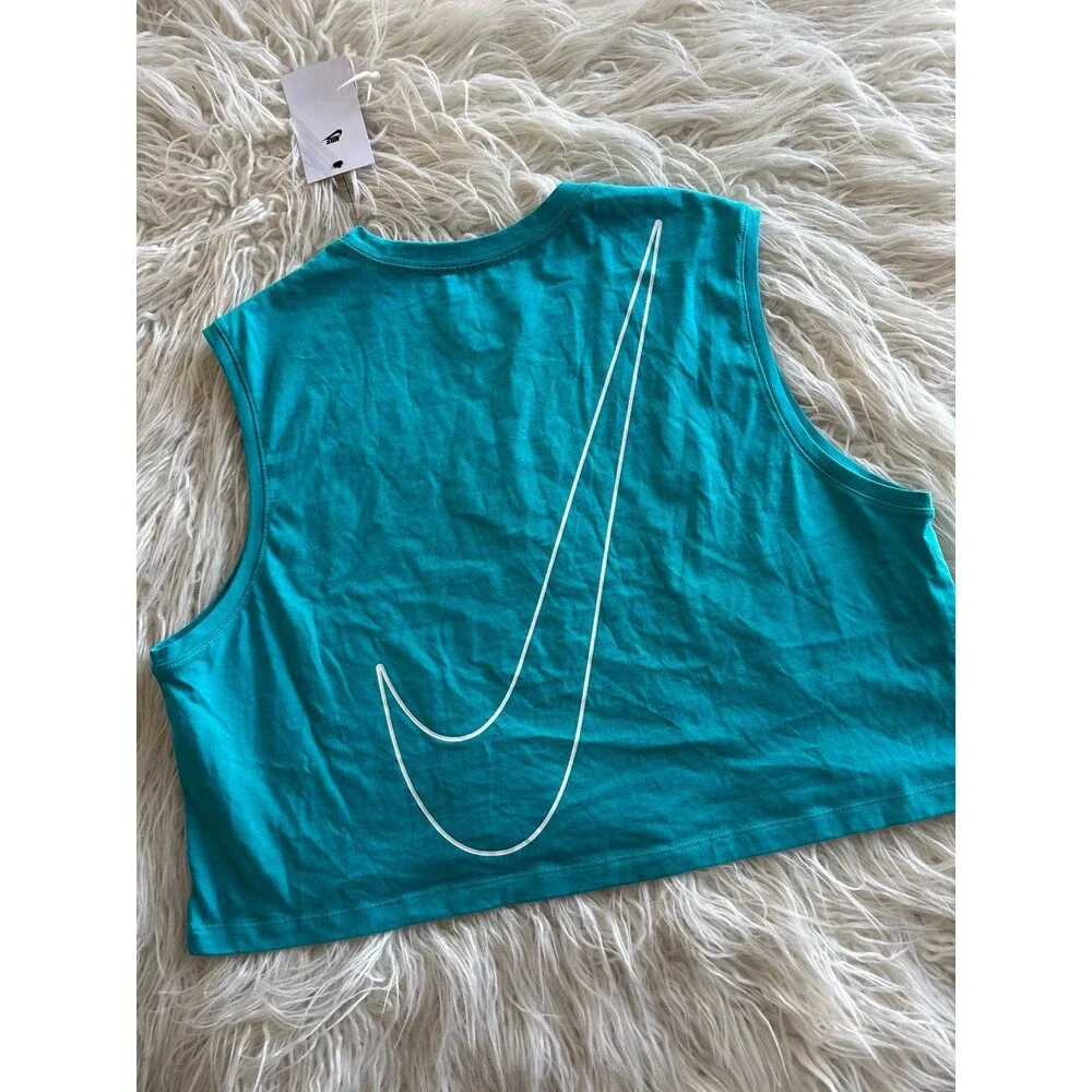 Nike Club Sleeveless Crop Logo Tee Dusty Cactus Size Large